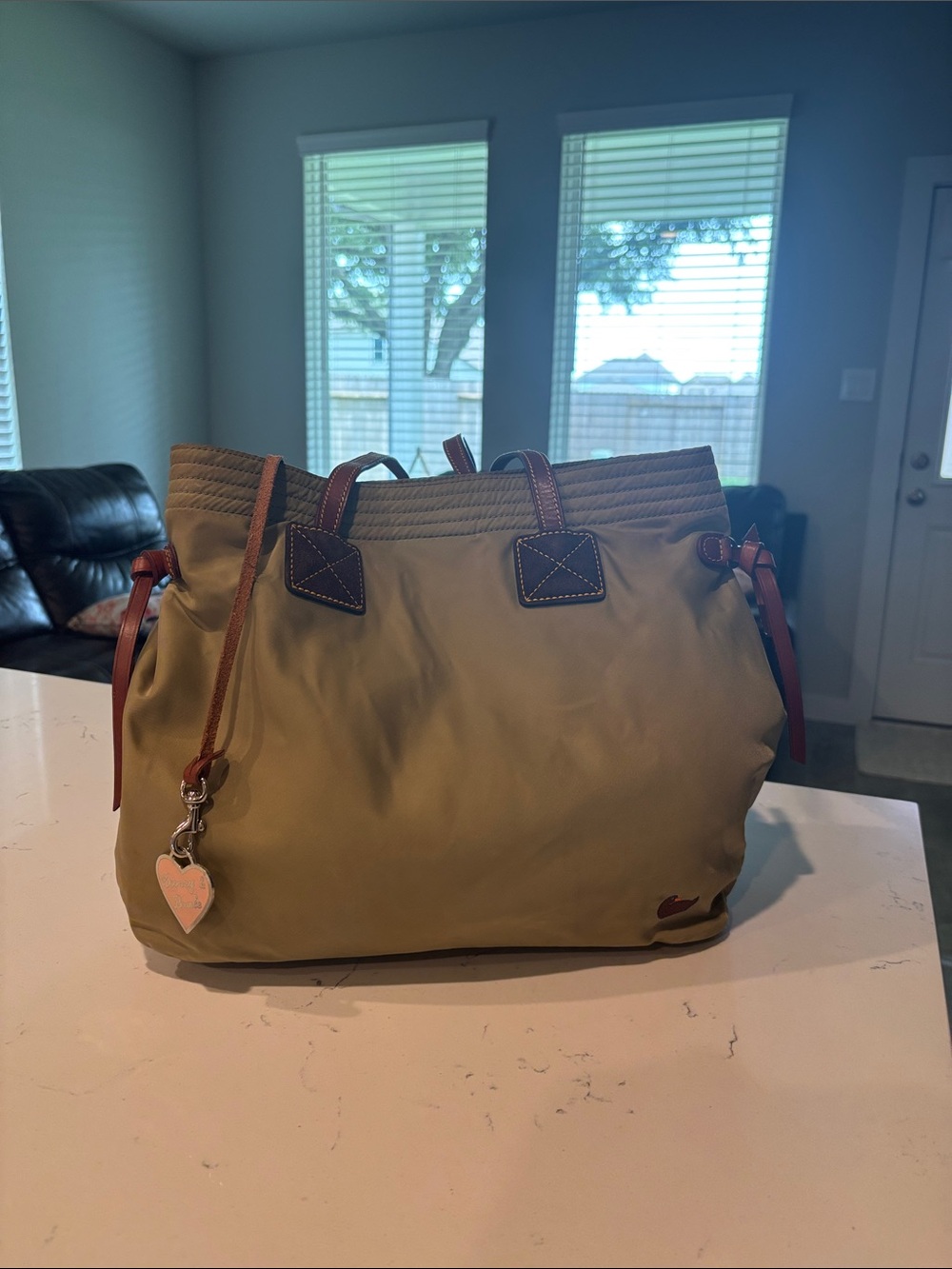 Dooney & bourke Olive Canvas Tote Bag with Brown Trim - Women's Bag
